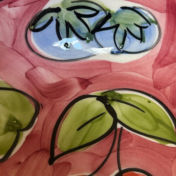 Stoviglielia Pink/Red Italian Hand-Painted Ceramic Fruit Bowl 9” Dining READ: - Picture 9 of 10